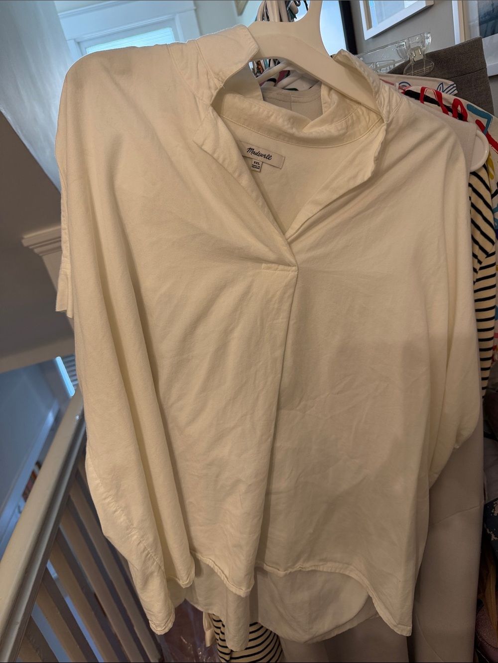 Madewell Ivory Split-Neck Relaxed Tunic Blouse